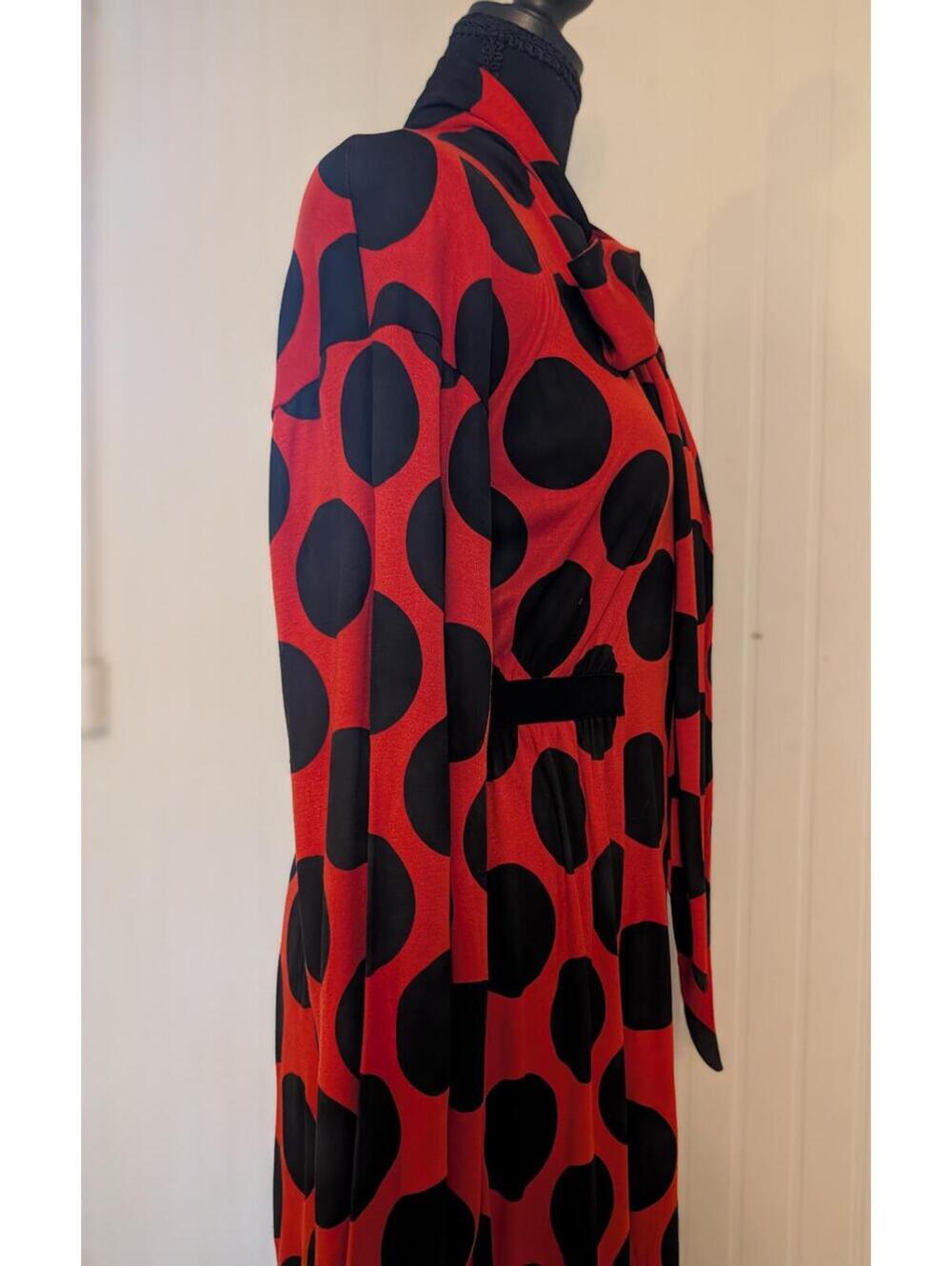 Zara Red Black Polka Dot Long Sleeve Dress with Bow Tie Neck Size S - Picture 4 of 9